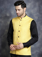 Jompers Men's Woven Design Nehru Jacket - Yellow