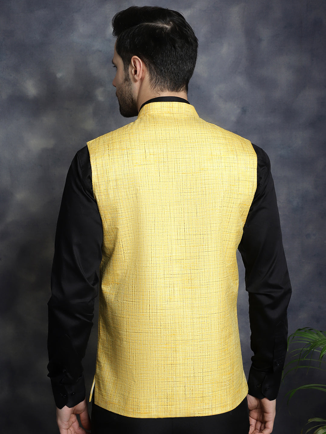 Jompers Men's Woven Design Nehru Jacket - Yellow