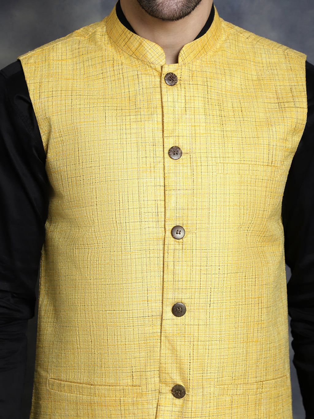 Jompers Men's Woven Design Nehru Jacket - Yellow