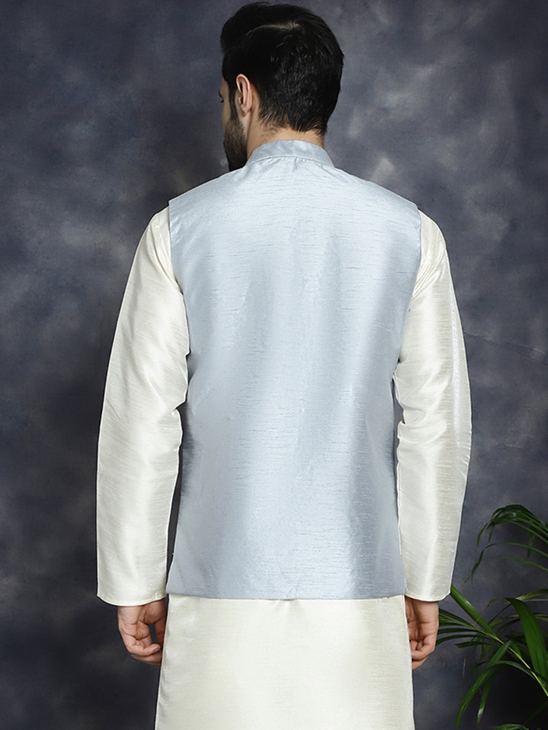 Jompers Men's Sequins and Embroidred Nehru Jacket - Grey