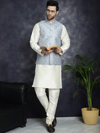 Jompers Men's Sequins and Embroidred Nehru Jacket - Grey