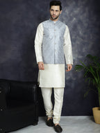 Jompers Men's Sequins and Embroidred Nehru Jacket - Grey
