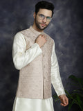 Jompers Men's Sequins and Embroidred Nehru Jacket - Peach