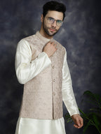 Jompers Men's Sequins and Embroidred Nehru Jacket - Peach