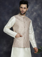Jompers Men's Sequins and Embroidred Nehru Jacket - Peach