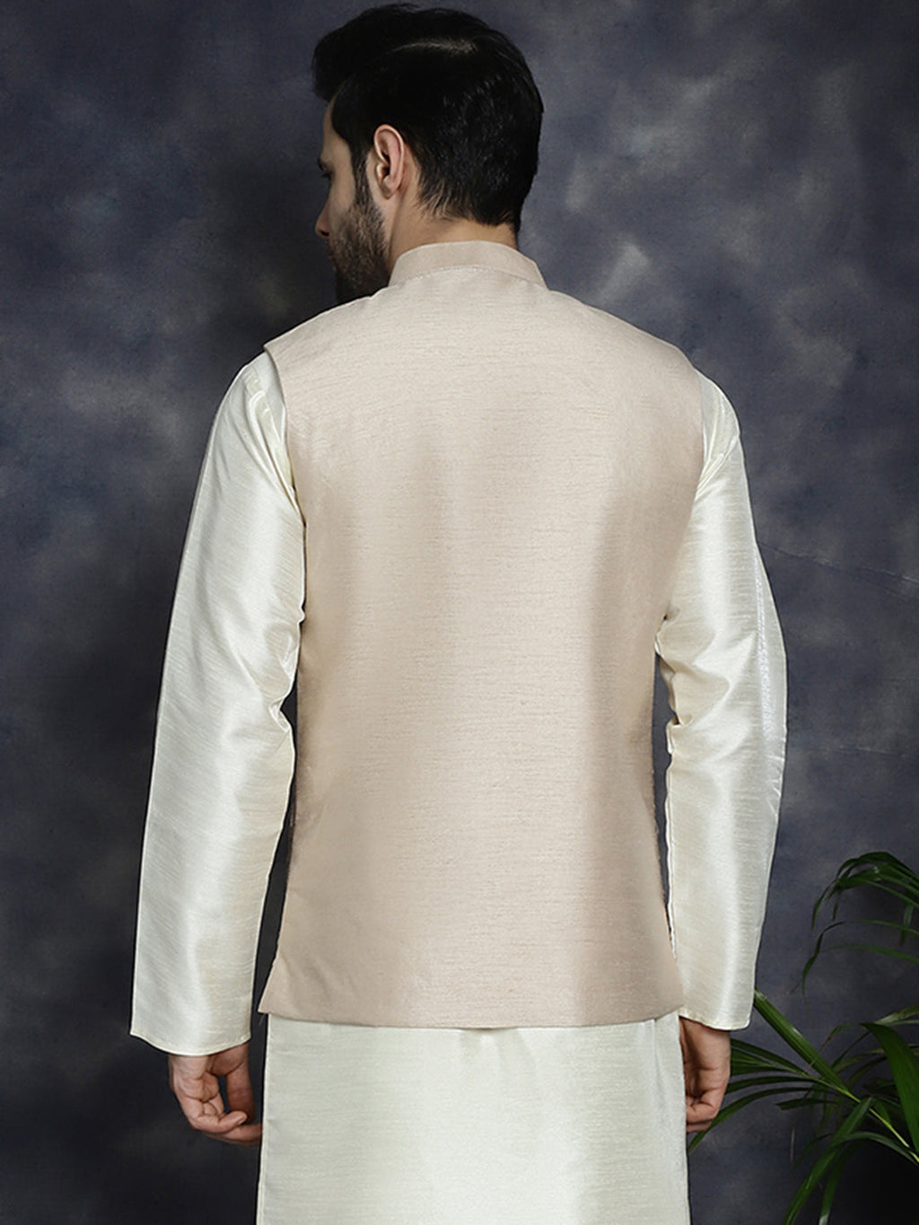 Jompers Men's Sequins and Embroidred Nehru Jacket - Peach
