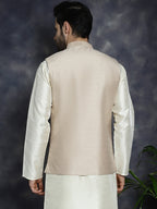 Jompers Men's Sequins and Embroidred Nehru Jacket - Peach