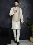 Jompers Men's Sequins and Embroidred Nehru Jacket - Peach