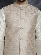 Jompers Men's Sequins and Embroidred Nehru Jacket - Peach