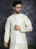 Jompers Men's Sequins and Embroidred Nehru Jacket - White