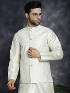 Jompers Men's Sequins and Embroidred Nehru Jacket - White