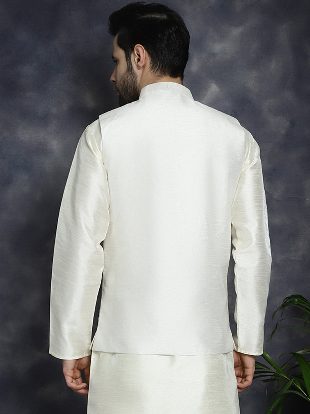 Jompers Men's Sequins and Embroidred Nehru Jacket - White