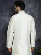 Jompers Men's Sequins and Embroidred Nehru Jacket - White