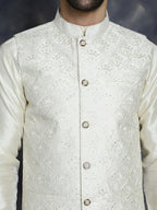 Jompers Men's Sequins and Embroidred Nehru Jacket - White
