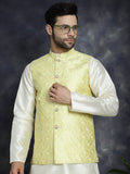 Jompers Men's Sequins and Embroidred Nehru Jacket - Yellow