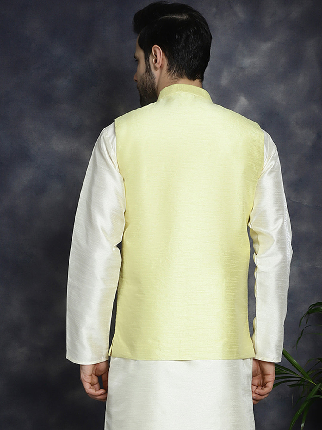 Jompers Men's Sequins and Embroidred Nehru Jacket - Yellow