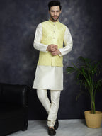 Jompers Men's Sequins and Embroidred Nehru Jacket - Yellow