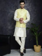 Jompers Men's Sequins and Embroidred Nehru Jacket - Yellow
