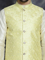 Jompers Men's Sequins and Embroidred Nehru Jacket - Yellow