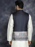 Jompers Men's Printed Nehru Jacket - Black
