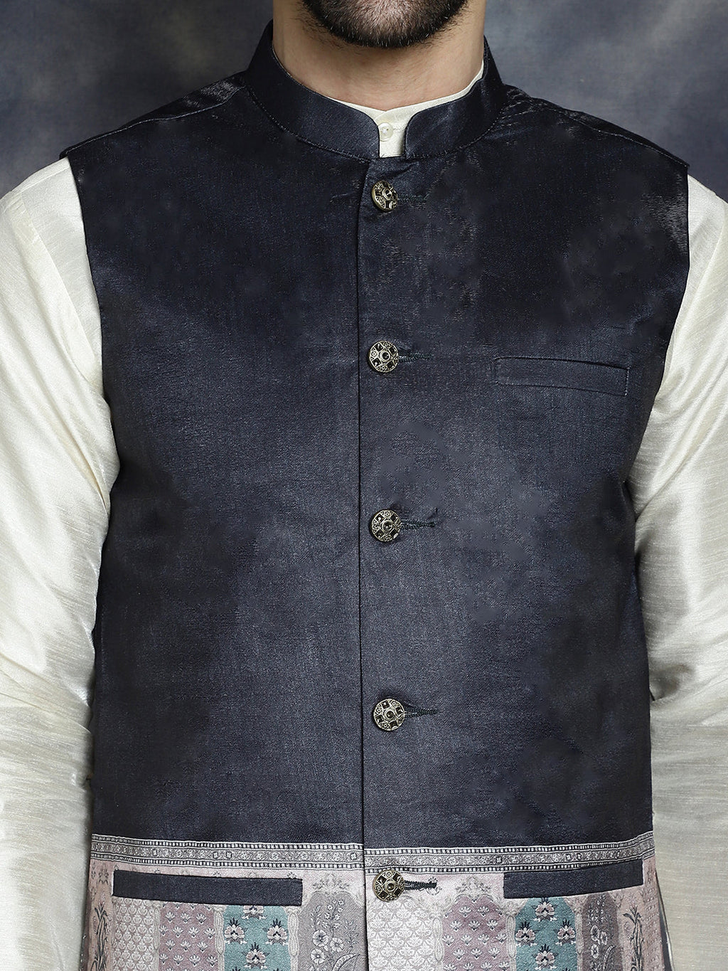 Jompers Men's Printed Nehru Jacket - Black
