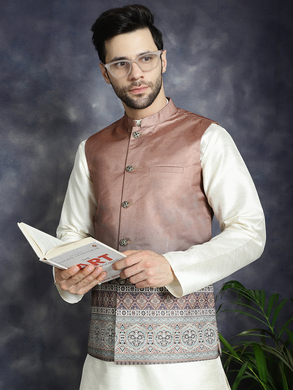 Jompers Men's Printed Nehru Jacket - Brown