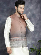 Jompers Men's Printed Nehru Jacket - Brown