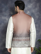 Jompers Men's Printed Nehru Jacket - Brown