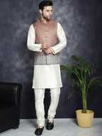 Jompers Men's Printed Nehru Jacket - Brown