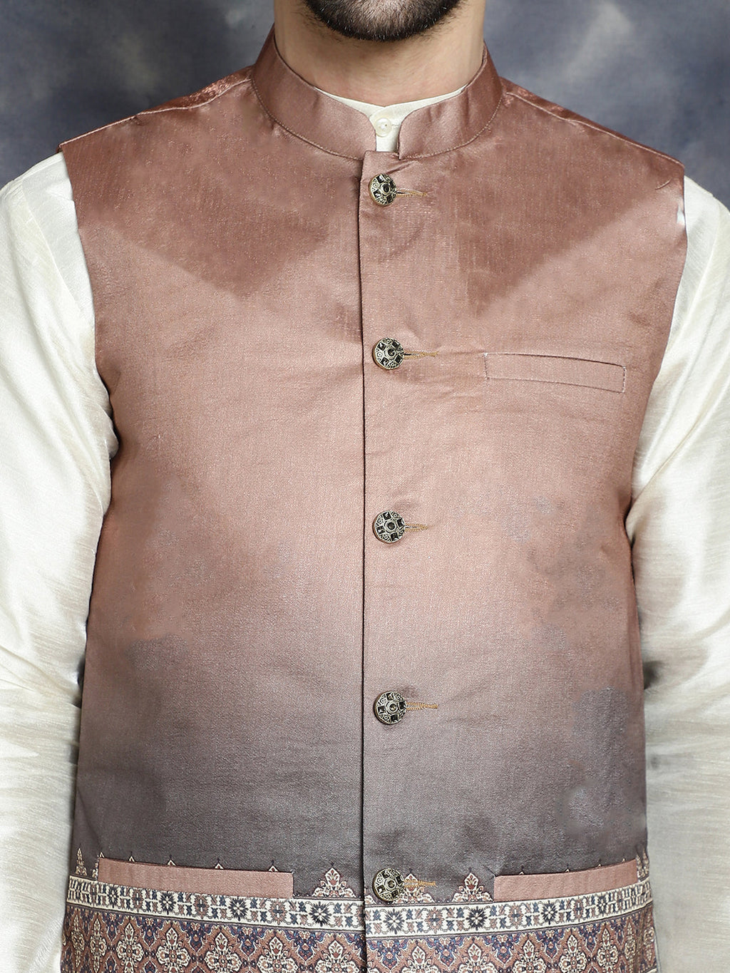 Jompers Men's Printed Nehru Jacket - Brown
