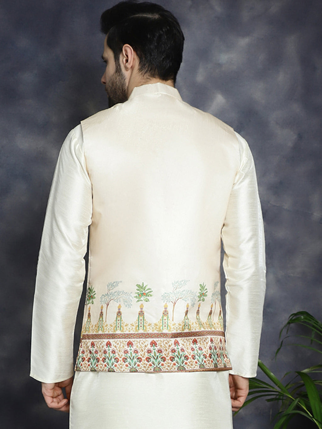Jompers Men's Printed Nehru Jacket - Golden