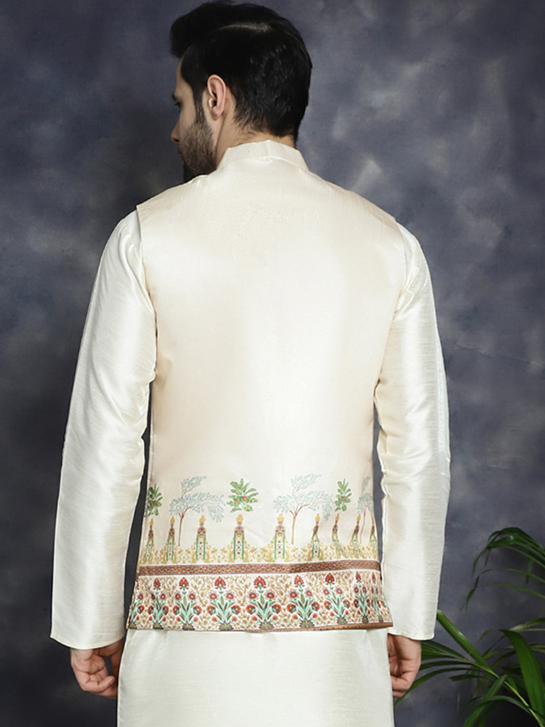 Jompers Men's Printed Nehru Jacket - Golden