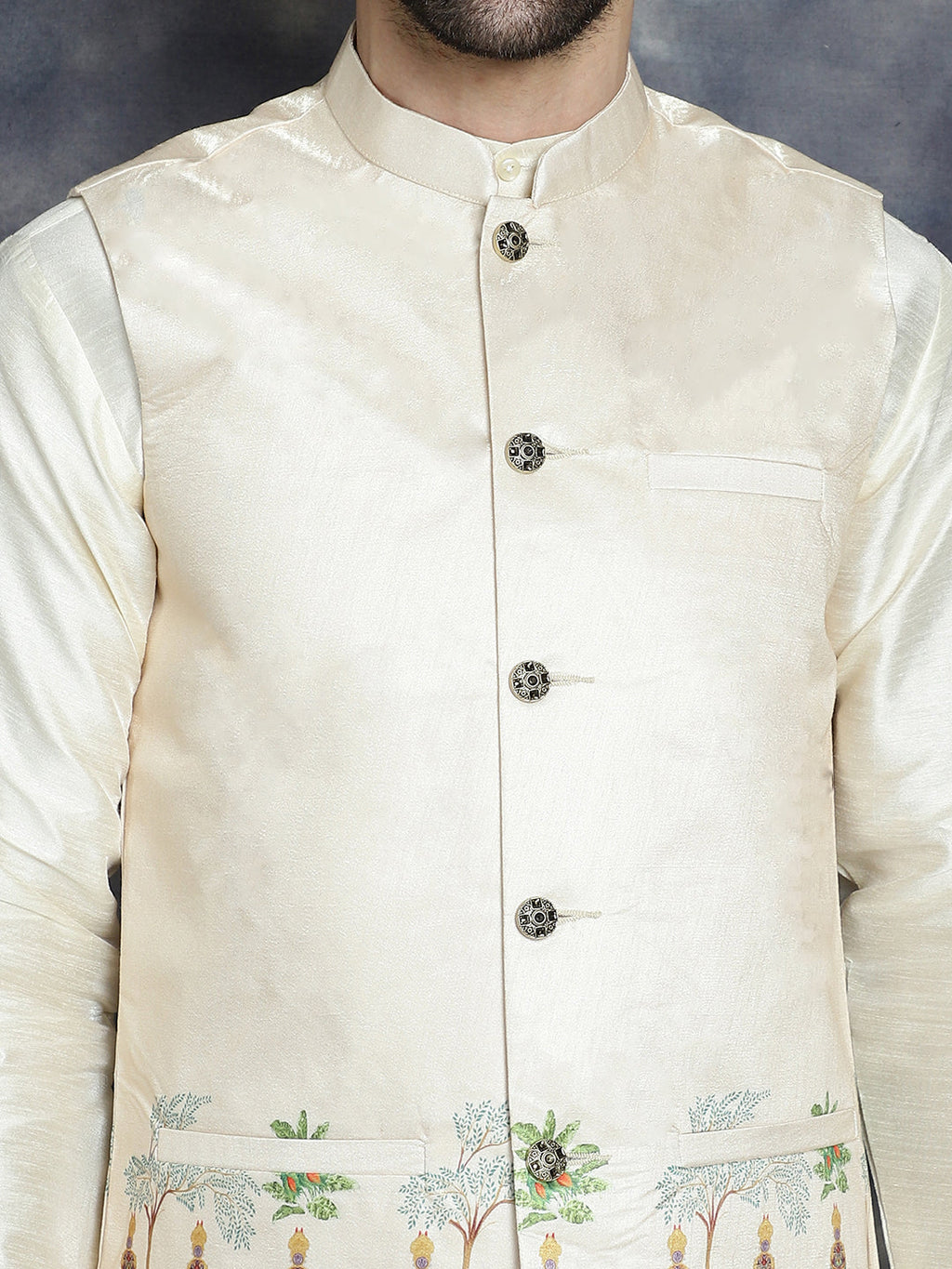 Jompers Men's Printed Nehru Jacket - Golden