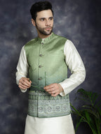Jompers Men's Printed Nehru Jacket - Green
