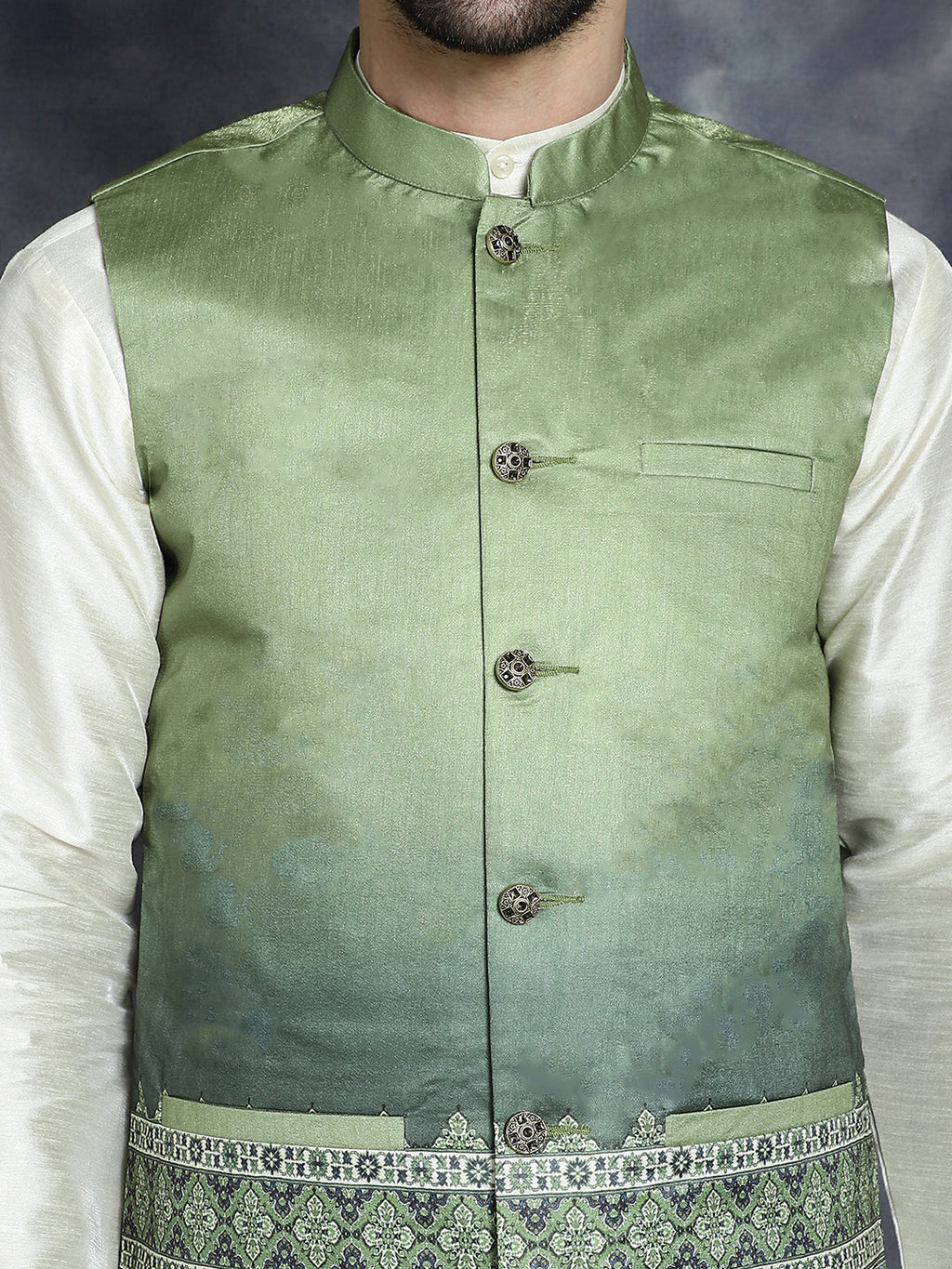 Jompers Men's Printed Nehru Jacket - Green
