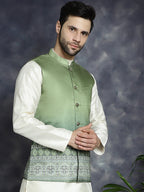 Jompers Men's Printed Nehru Jacket - Green