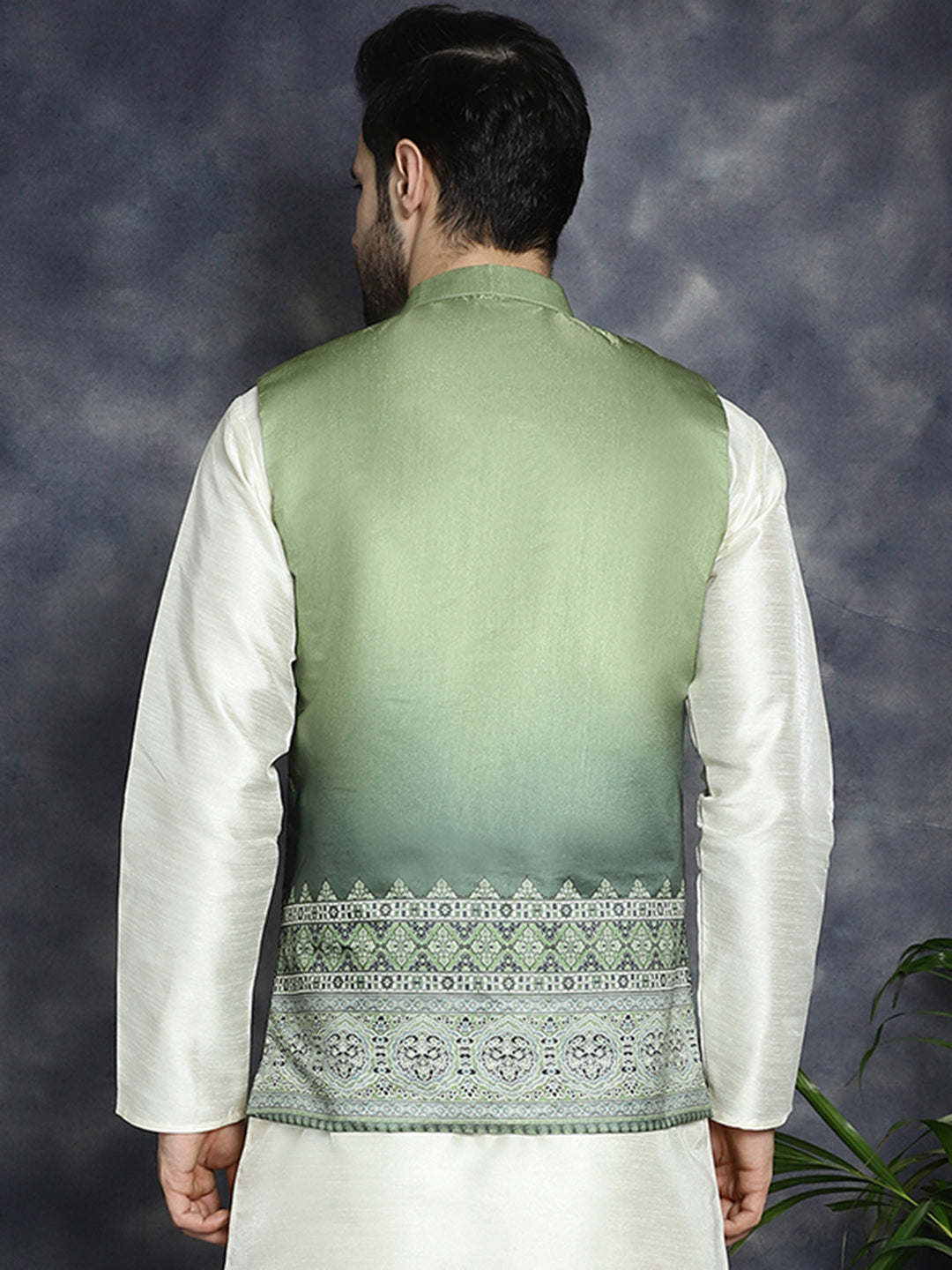 Jompers Men's Printed Nehru Jacket - Green