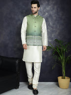 Jompers Men's Printed Nehru Jacket - Green
