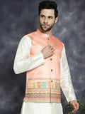 Jompers Men's Printed Nehru Jacket - Peach