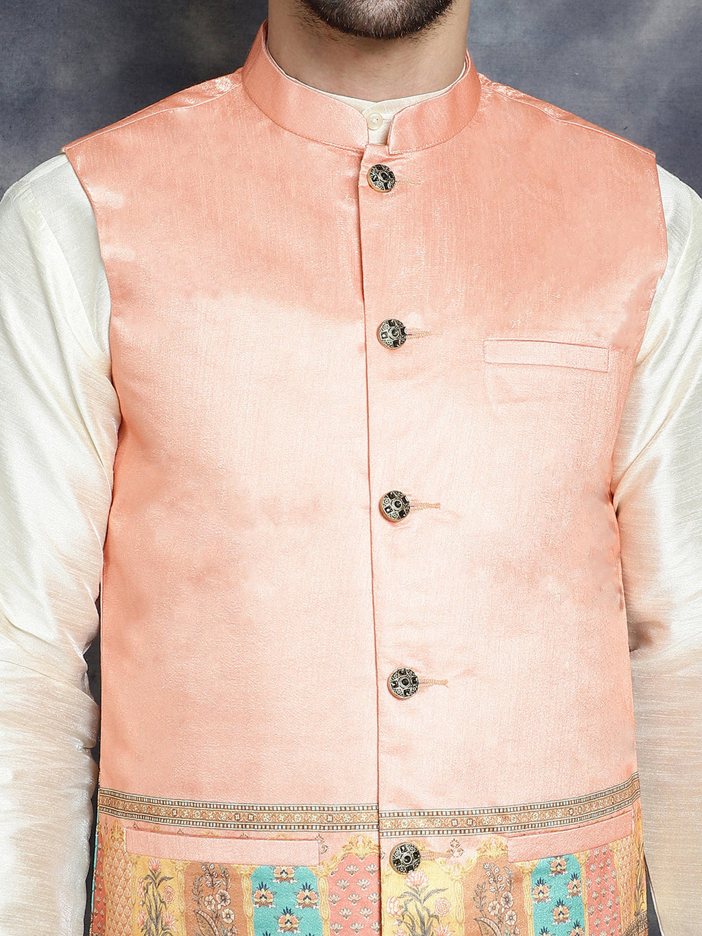 Jompers Men's Printed Nehru Jacket - Peach