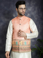 Jompers Men's Printed Nehru Jacket - Peach