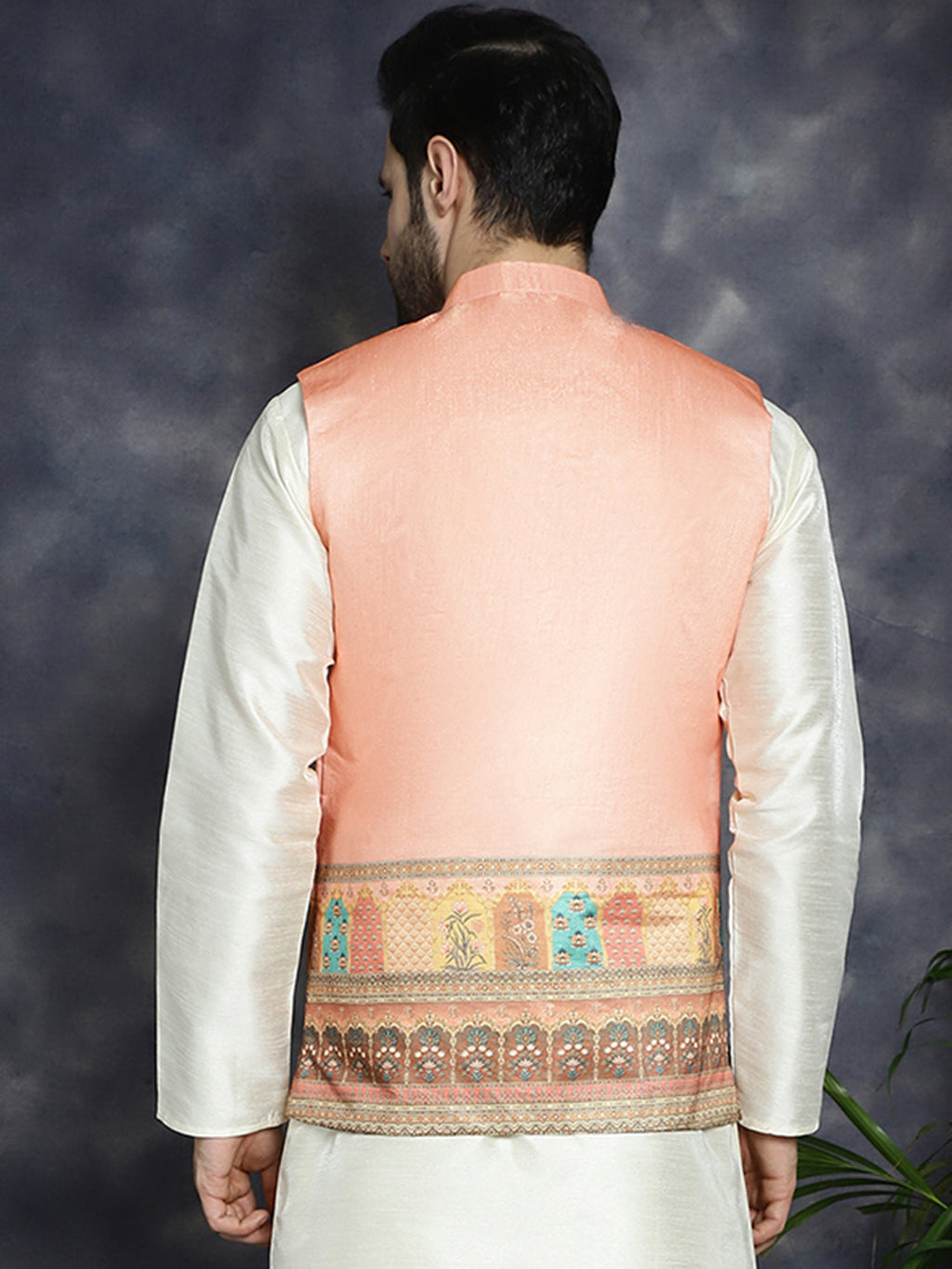 Jompers Men's Printed Nehru Jacket - Peach