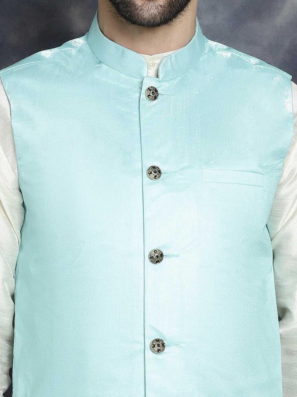 Jompers Men's Printed Nehru Jacket - Sky Blue