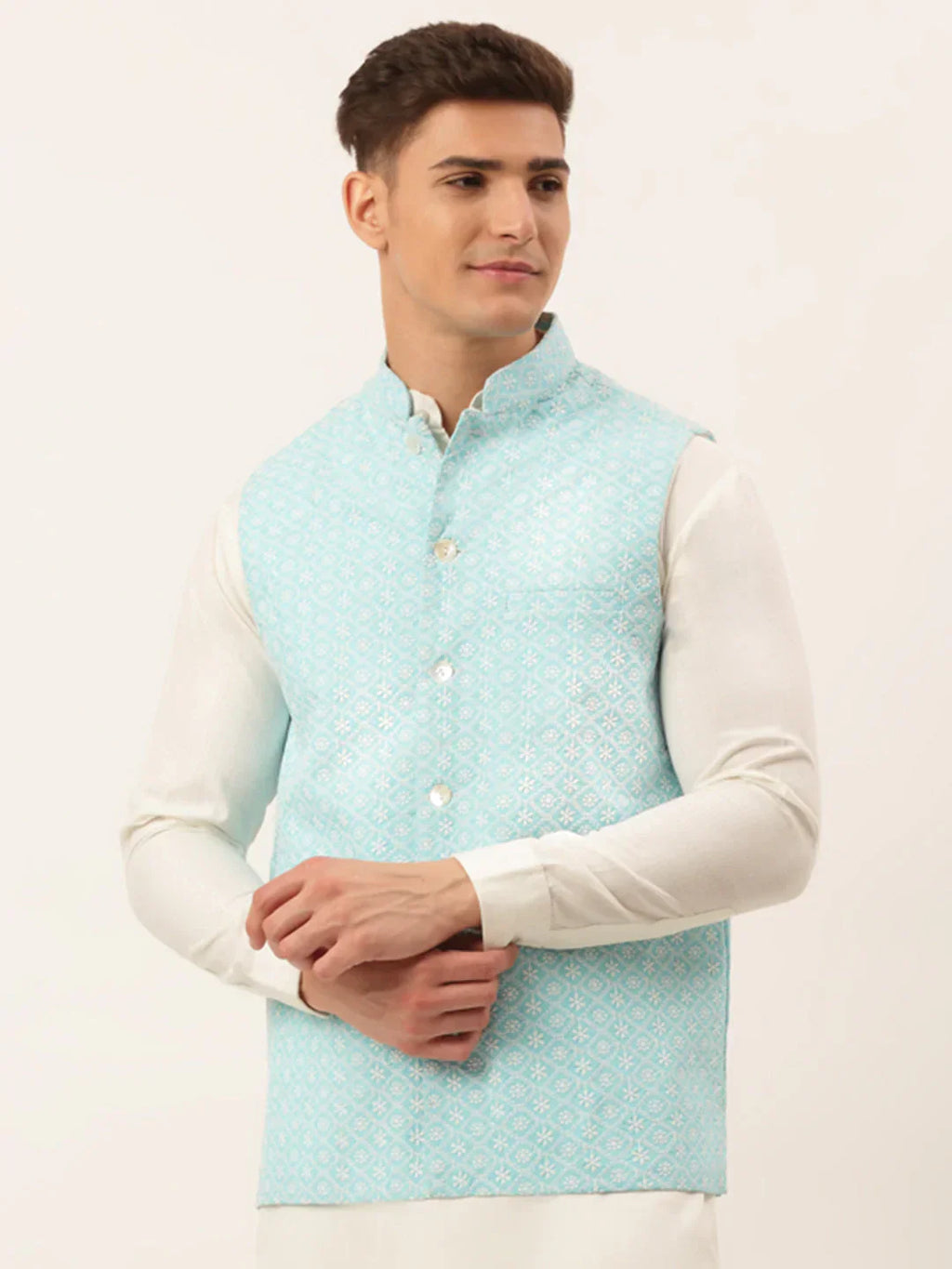 Jompers Men's Sky Embroidered Nehru Jackets