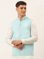 Jompers Men's Sky Embroidered Nehru Jackets