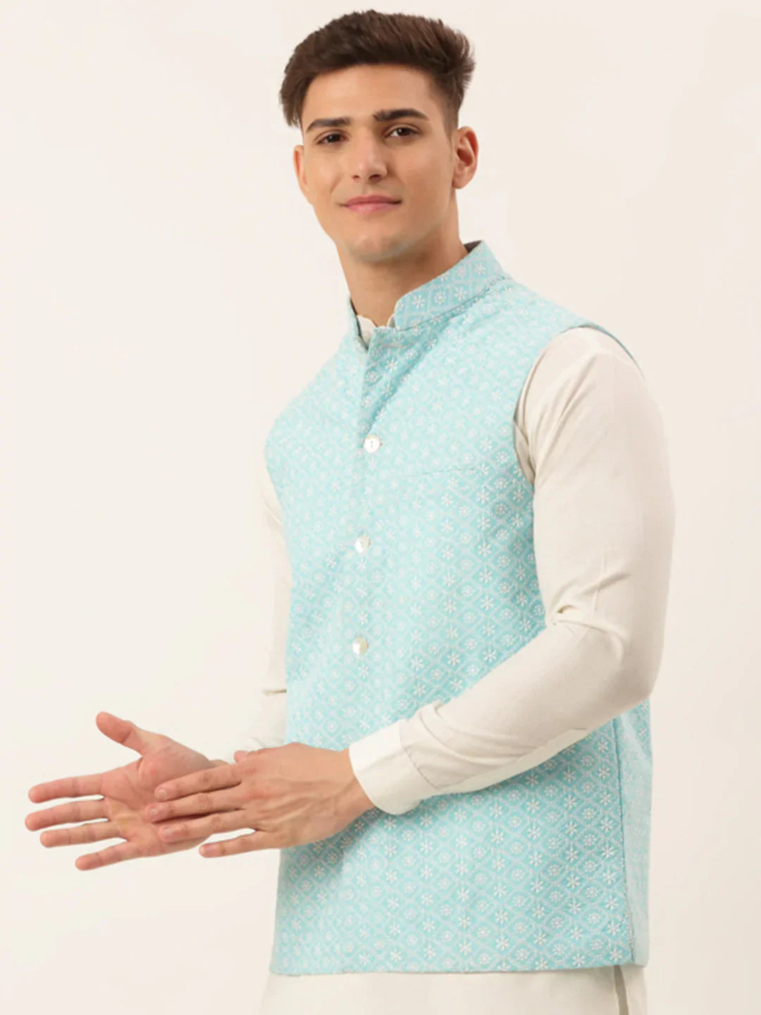 Jompers Men's Sky Embroidered Nehru Jackets