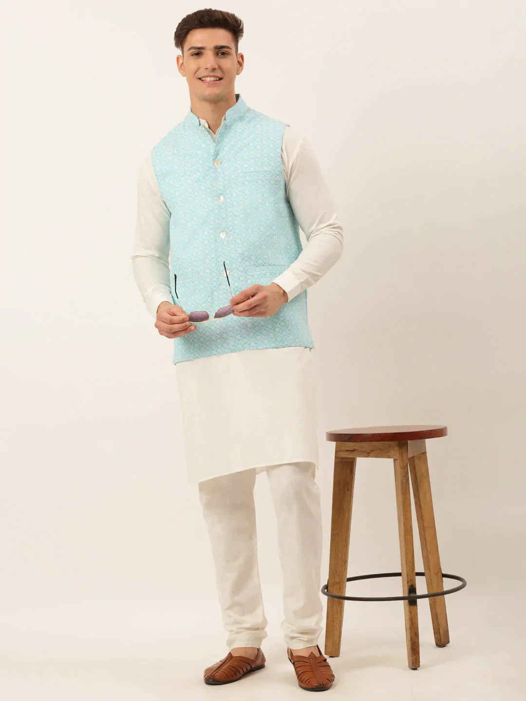 Jompers Men's Sky Embroidered Nehru Jackets