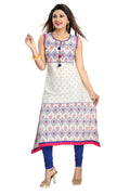 Snehal Creations Print Precious White A-Line Designer Cotton Tunic - Distacart