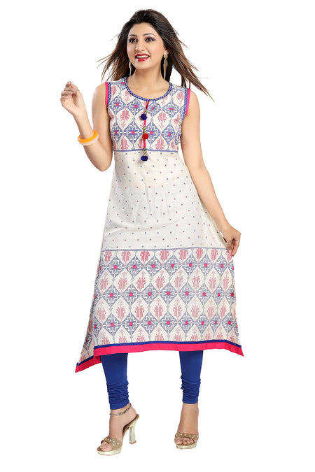 Snehal Creations Print Precious White A-Line Designer Cotton Tunic