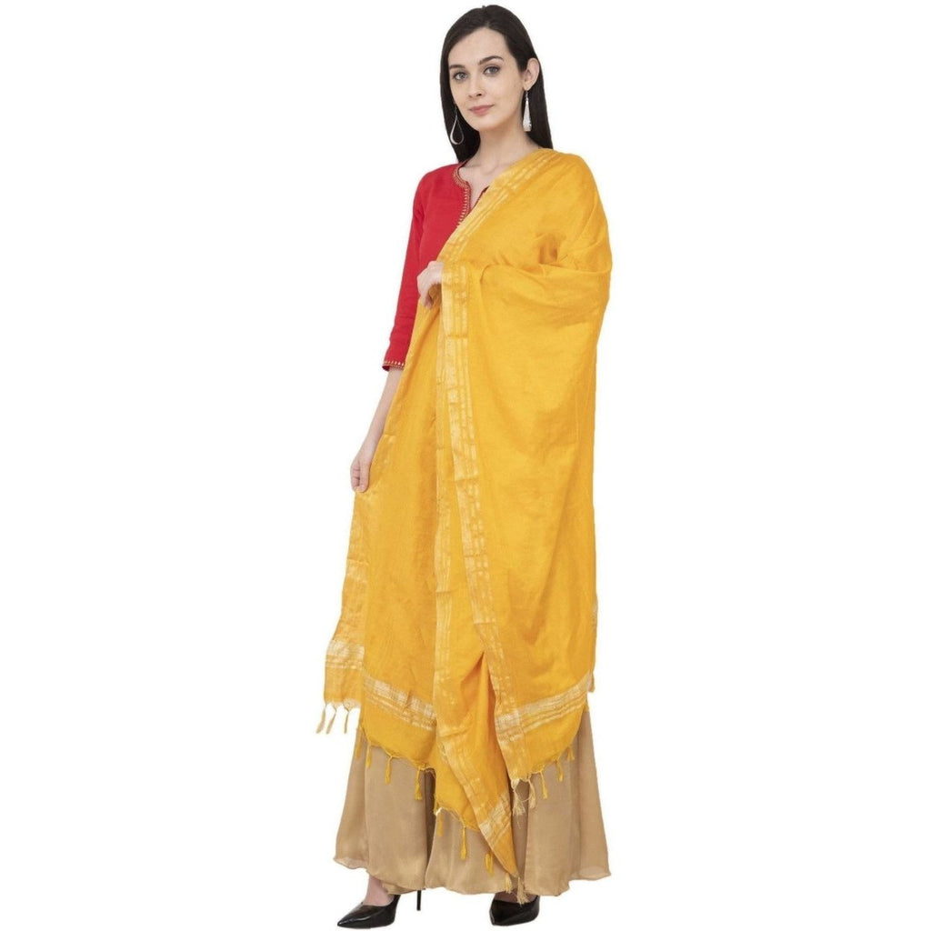 A R Silk Golden Border Regular Dupatta Color Yelllow Dupatta or Chunni